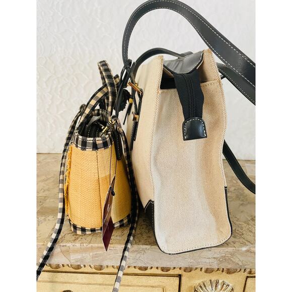 Bundle 2 natural straw/canvas Etienne Aigner summer shoulder bag handbags tote - Picture 6 of 8